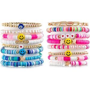 Bracelets Set Colorful White Gold Smile Heart Star Evil Eye Beaded Polymer Clay